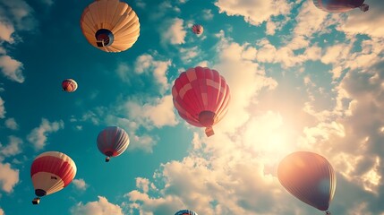 Fototapeta premium Hot Air Balloons Festival, Colorful Balloons in Sky