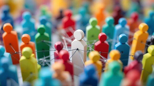 Colorful figures connected by lines illustrating social media networks and interactions, wallpaper, background