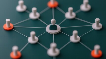 Fototapeta premium Organization structure and mission, Network diagram with interconnected figures, representing relationships or connections in a collaborative environment.