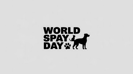 Minimalistic World Spay Day Design with Cat and Dog Silhouettes and Paw Print