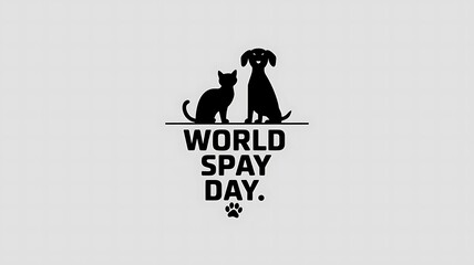 Minimalistic World Spay Day Design with Cat and Dog Silhouettes and Paw Print