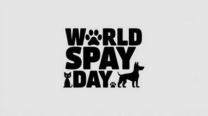 Minimalistic World Spay Day Design with Cat and Dog Silhouettes and Paw Print