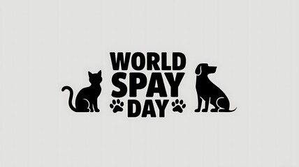 Minimalistic World Spay Day Design with Cat and Dog Silhouettes and Paw Print