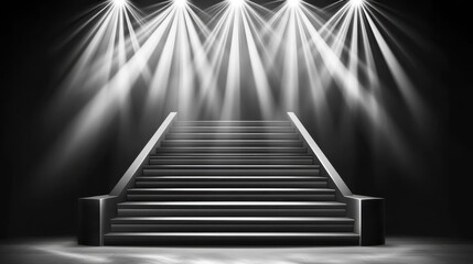 Dark Staircase Illuminated By Spotlights
