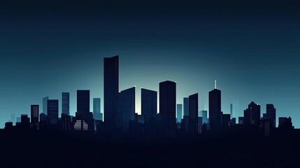 Fototapeta premium Silhouette of modern city skyline against a dark blue background.