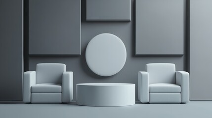 Minimalist modern interior design with chairs and a round table