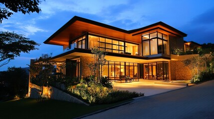 Obraz premium Modern house concept inspiration, ideal for business rental house concepts, homes for sale, and advertisements showcasing luxurious and modern houses 