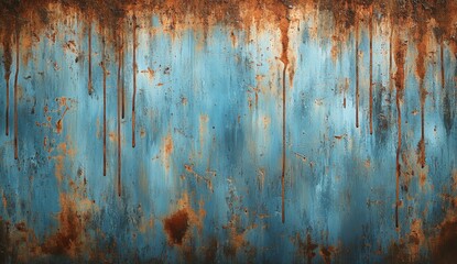Rustic Blue and Brown Metal Texture with Rust Drips Background.