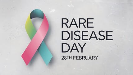 Modern Rare Disease Day Design with Multicolored Awareness Ribbon and Contemporary Typography