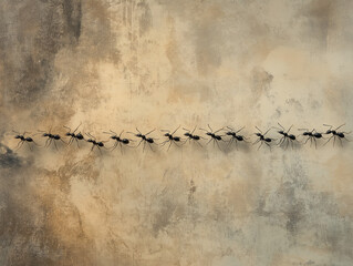 Ants Marching in Line on Dirt Path with Fine Texture