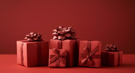 Obraz premium プレゼントと赤い背景｜Red background with presents