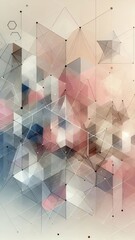 Soft geometric background with abstract polygonal shapes and subtle pastel colors, featuring interconnected lines and gradients, creating a calming and modern digital art aesthetic