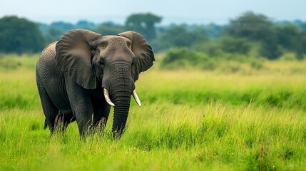 Obraz premium African Elephant in Savanna Grassland