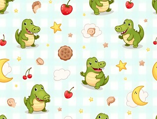 Obraz premium Cute baby Crocodile face pattern wallpaper background. Generative ai