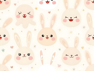 Cute baby rabbit face pattern wallpaper background. Generative ai