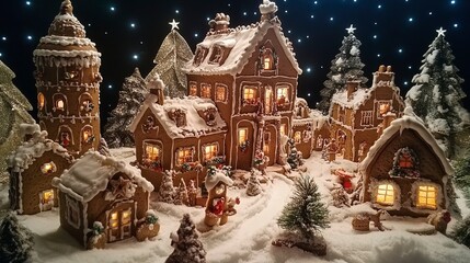 Fototapeta premium Christmas gingerbread creation in the snow 