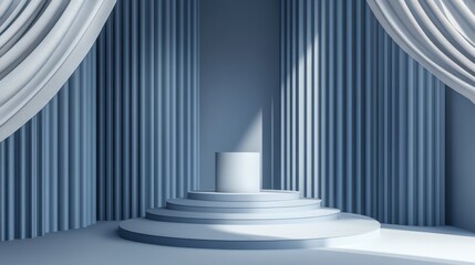 Elegant Blue Curtained Stage With Circular Platform