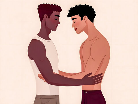 Tender Embrace Between Two Men in Love