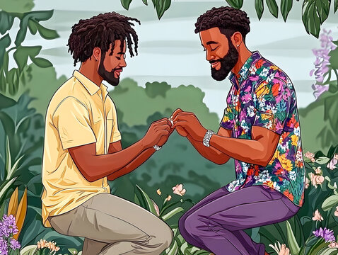 Proposal Moment Between Two Men in Nature