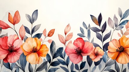 A vibrant floral illustration featuring colorful flowers and leaves on a soft background.