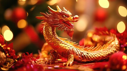 Fototapeta premium Golden Dragon Decoration for Festive Celebrations