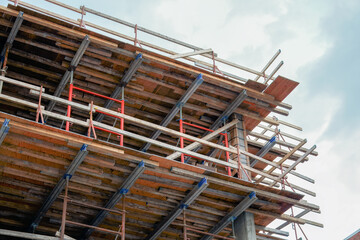 Concrete Building Under Construction with Wooden Formwork