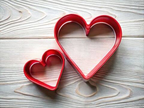 Red Heart Cookie Cutters, Valentine's Day Baking Supplies, Heart Shaped Cookie Cutters, Wooden Background,  Perfect for Baking,  Romantic Cookie 