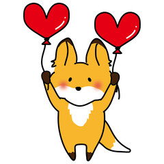 ハートの風船を持っているキツネ