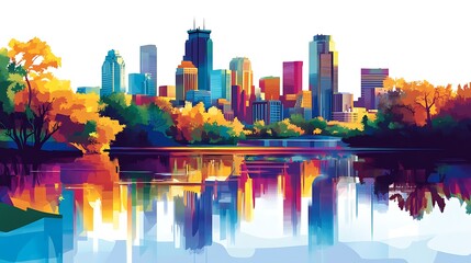 Vibrant Autumnal Cityscape Reflected in Still Water