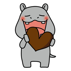 バレンタインのチョコレートを食べるカバ