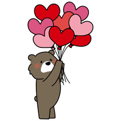 ハートの赤い風船の束を持っているクマ