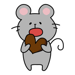 バレンタインのチョコレートを食べるネズミ