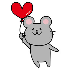 ハートの風船を持っているネズミ
