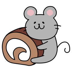 大きなロールケーキを持っているネズミ