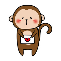 照れながらラブレターを渡す猿