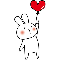 ハートの風船を持っている白いうさぎ