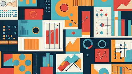 Abstract Collage of Data Visualization Charts and Graphs in Geometric Style