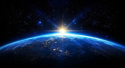 Fototapeta premium Earth from Space with Sunbeam at Planet's Edge