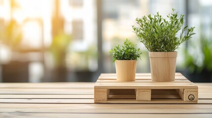 Indoor Plants on Wooden Pallet in Bright Environment