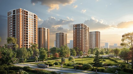 Fototapeta premium Modern residential complex with luxury apartments and green lawns