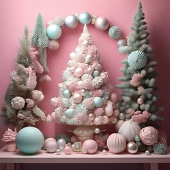 pastel pink cute christmas tree holiday decoration 