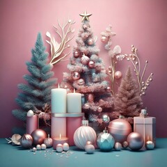 pastel pink cute christmas tree holiday decoration 