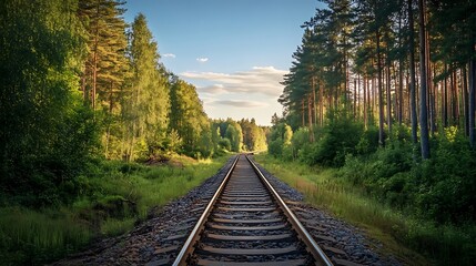 Fototapeta premium Train Tracks Through Lush Forest