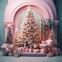 pastel pink cute christmas tree holiday decoration 
