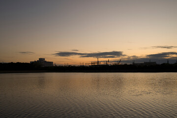 the setting sun and lake