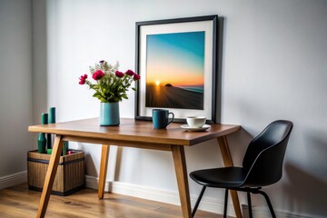 Minimalist Interior, Black Framed Photo, Empty Chair, Still Life Photography