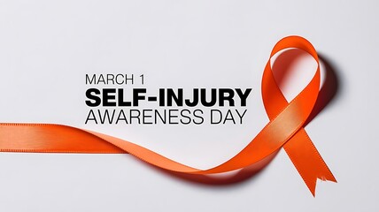 Minimalistic Self-Injury Awareness Day Design with Orange Ribbon and Bold Typography