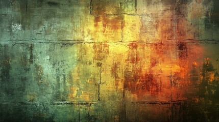 Abstract Textured Wall with Green, Yellow, and Red Shades