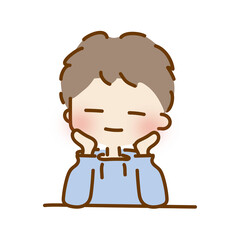 机に両肘をついてまどろむゆるくて可愛い男の子