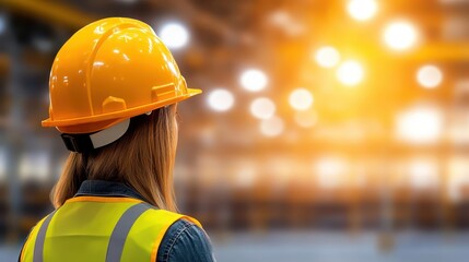 Woman in hard hat and safety vest, ensuring construction site professionalism